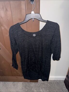 SO Black Marled Scoop Neck Three-Quarter Sleeve Top